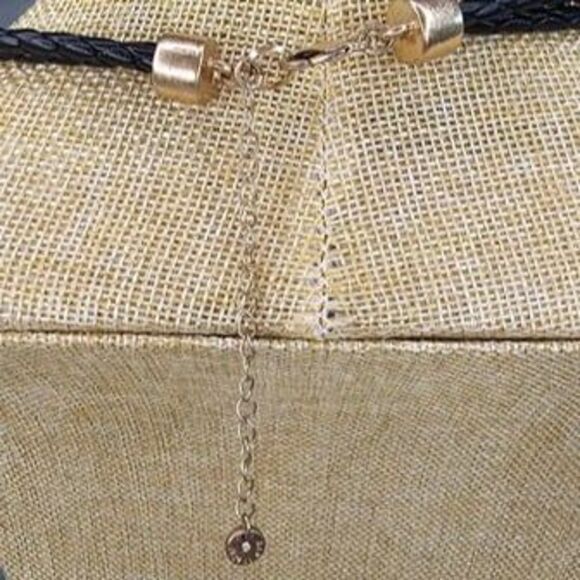 LYDELL NYC Leather Cord Necklace with Gold and Rhinestone Rings 18"L - Picture 4 of 5